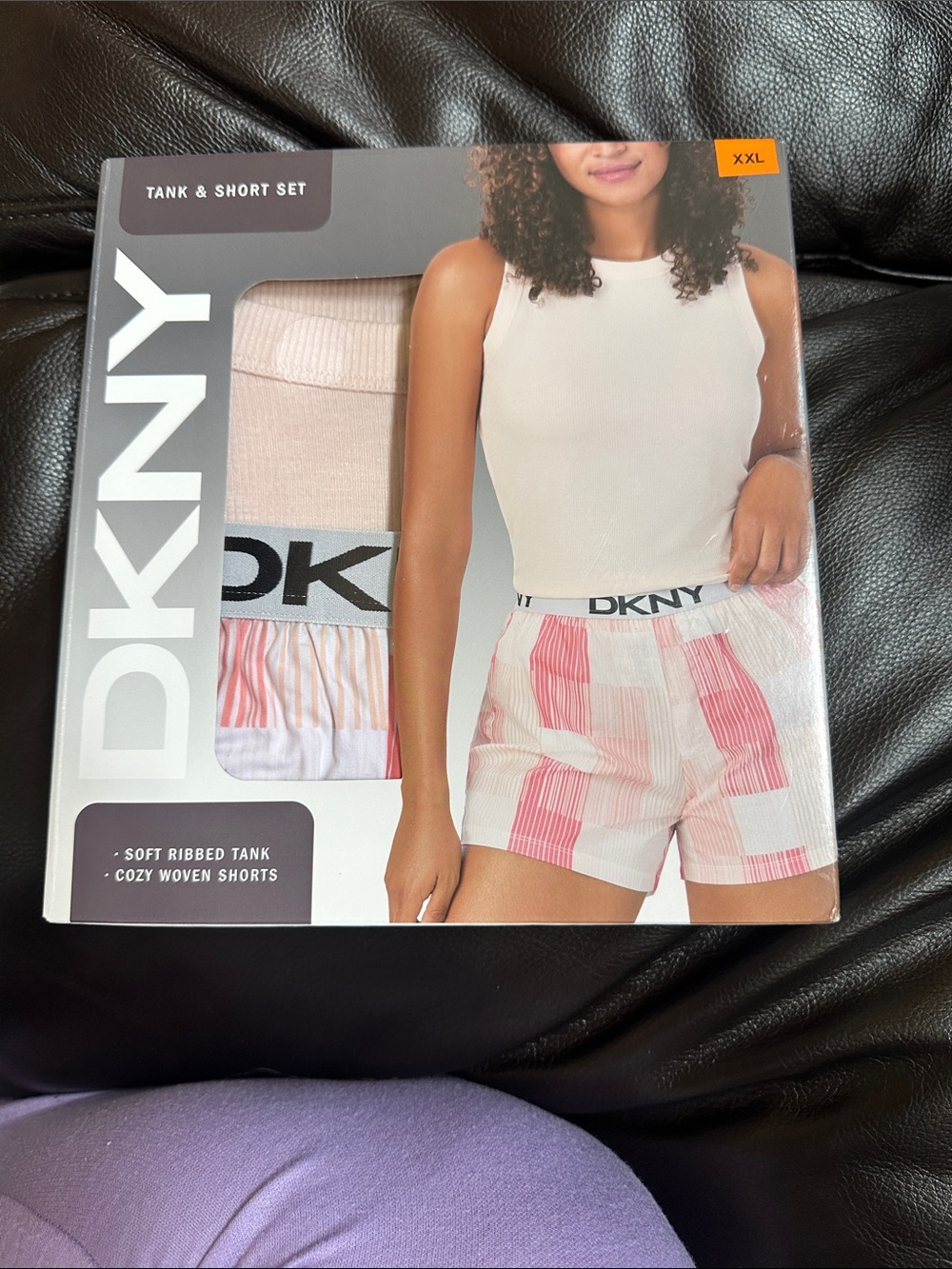 DKNY White Ribbed Tank with Pink Stripe Lounge Shorts